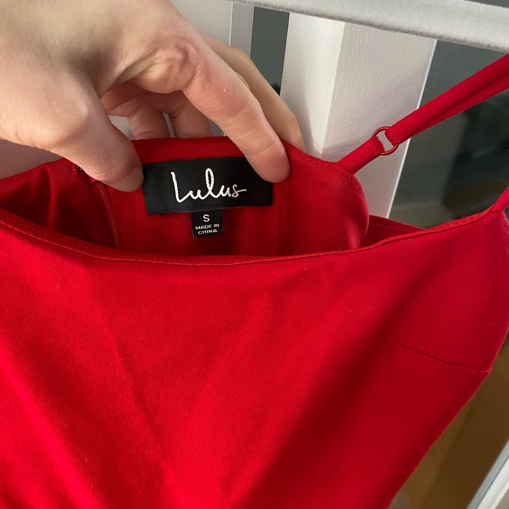 Lulu's Red Ruffle Hem Mini Dress - Picture 4 of 5